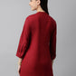 Red Rayon Yoke Embroidered A-line Top - Tarini - Swadesiicart