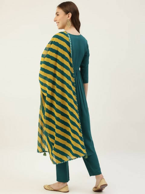 FIORRA Women's Turquise Crepe Straight Kurta Pant With Dupatta - Swadesiicart