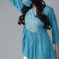 Juniper Women Skyblue Rayon Slub Polka Print Peplum Tunic | Swadesiicart