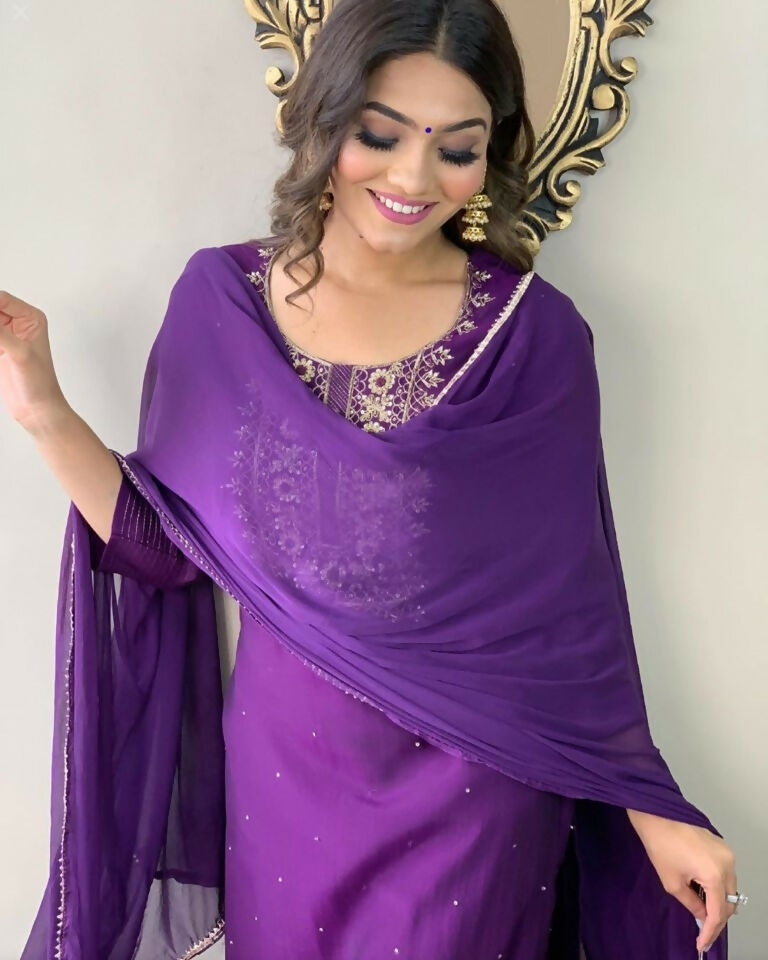 Partywear Designer Wine Rayon Slub Stitched Suit With Dupatta - Tanisha | Swadesiicart