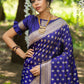 Vishnu Weaves Women's Royal Blue Banarasi Silk Zari Woven Saree with Unstitched Blouse - Swadesiicart