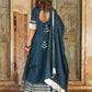 Pomcha Jaipur Berry Spary Cotton Blue Anarkali | Swadesiicart