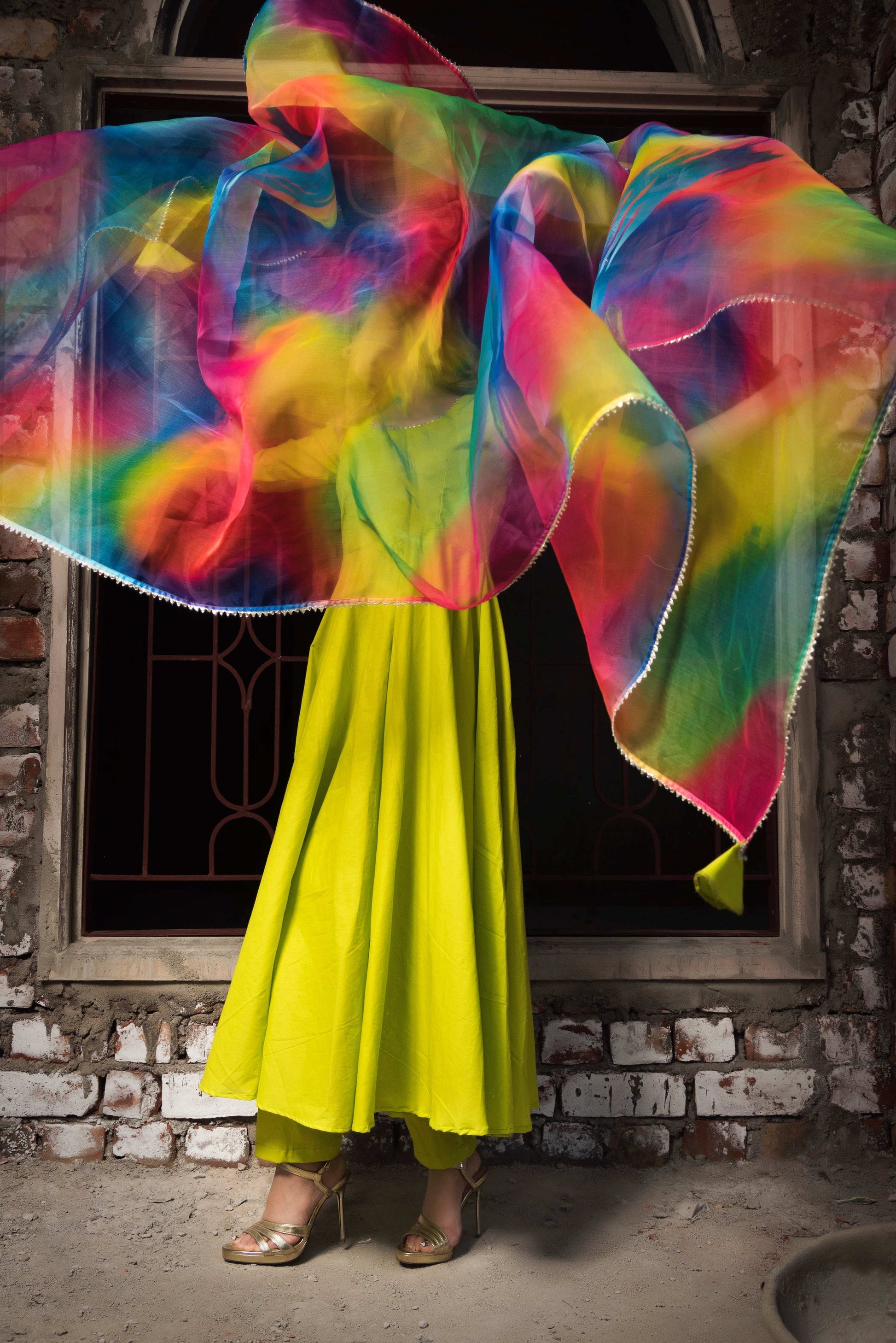Pomcha Jaipur Gulaal Green Pure Cotton Anarkali Set | Swadesiicart