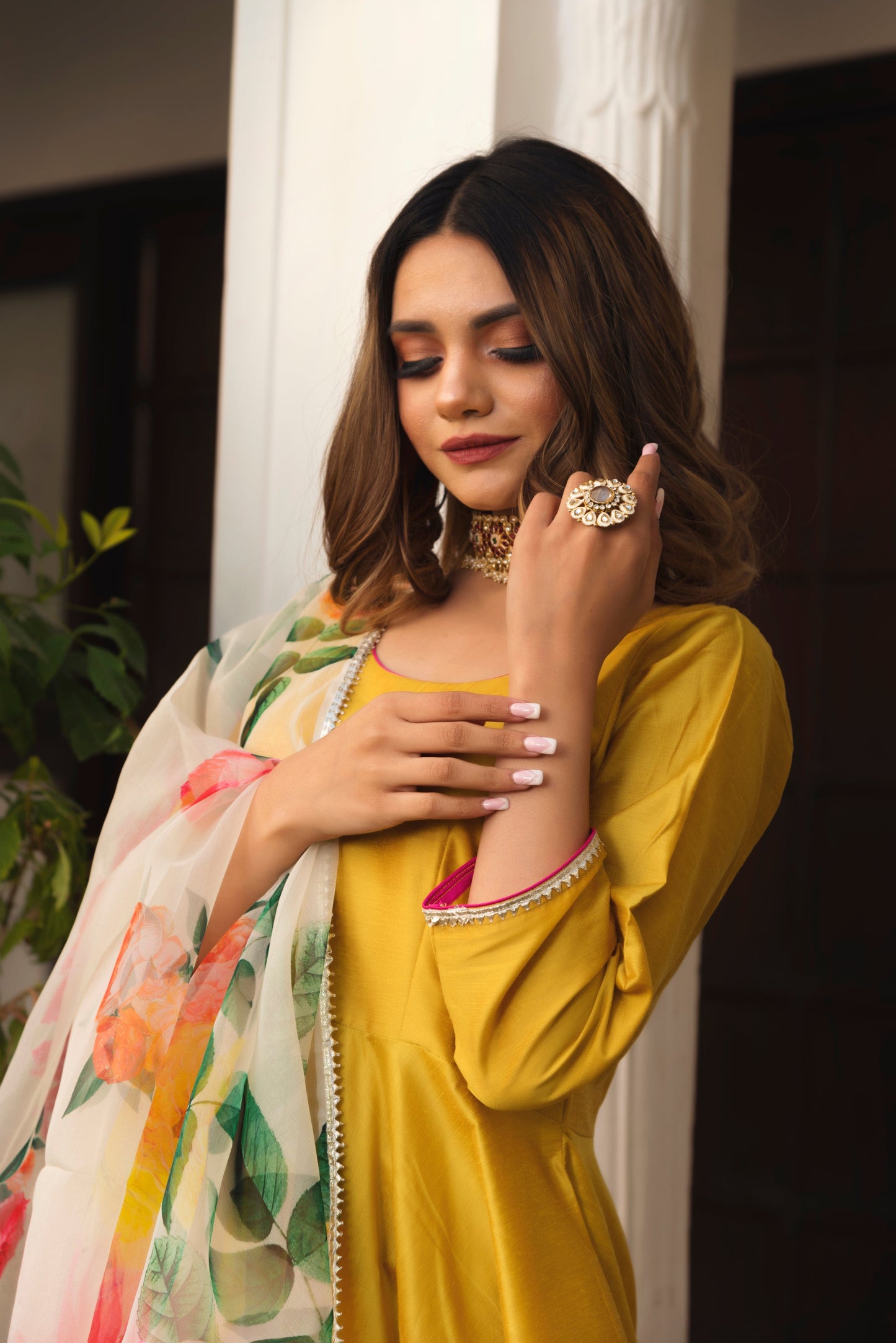 Pomcha Jaipur Sunflower Cotton Silk Yellow Anarkali | Swadesiicart