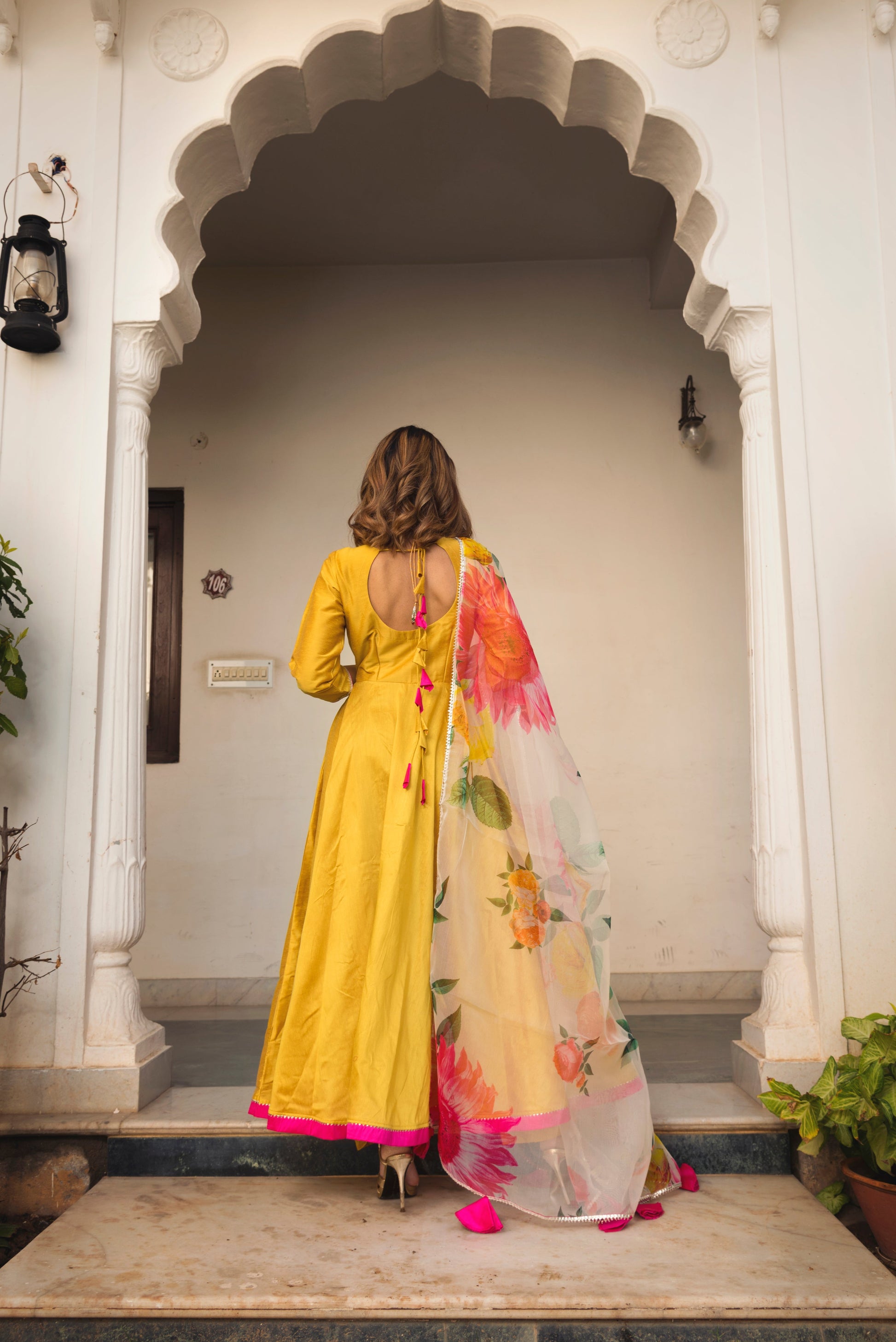 Pomcha Jaipur Sunflower Cotton Silk Yellow Anarkali | Swadesiicart