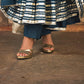 Pomcha Jaipur Berry Spary Cotton Blue Anarkali | Swadesiicart
