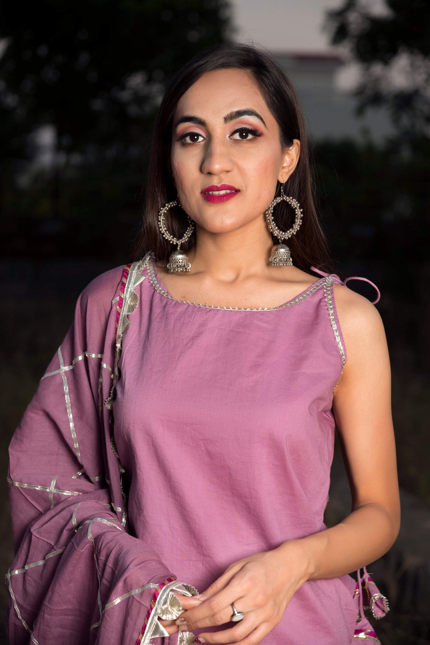 Pomcha Jaipur Gotta Jaal Purple Cotton Sharara Set | Swadesiicart