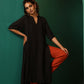 trueBrowns Black Silk High Low Kurta Pant Set | Swadesiicart