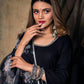 Pomcha Jaipur Tea Leaf Black Rayon Anarkali | Swadesiicart