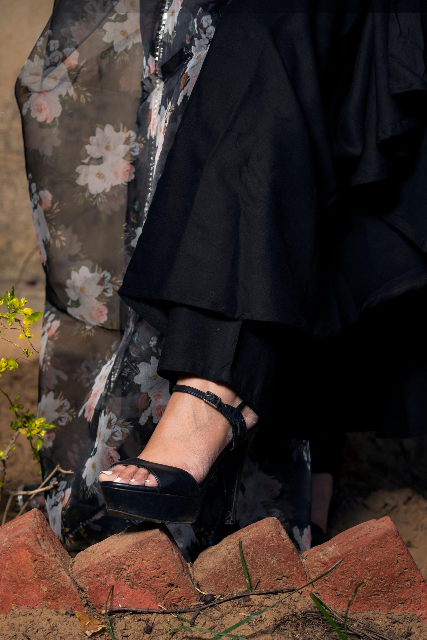 Pomcha Jaipur Tea Leaf Black Rayon Anarkali | Swadesiicart