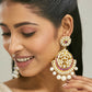 Nuyug 22K Gold-Plated Elegant Ruby & Kundan Stone Studded With Pearl Beaded Floral Chandbalis | Swadesiicart