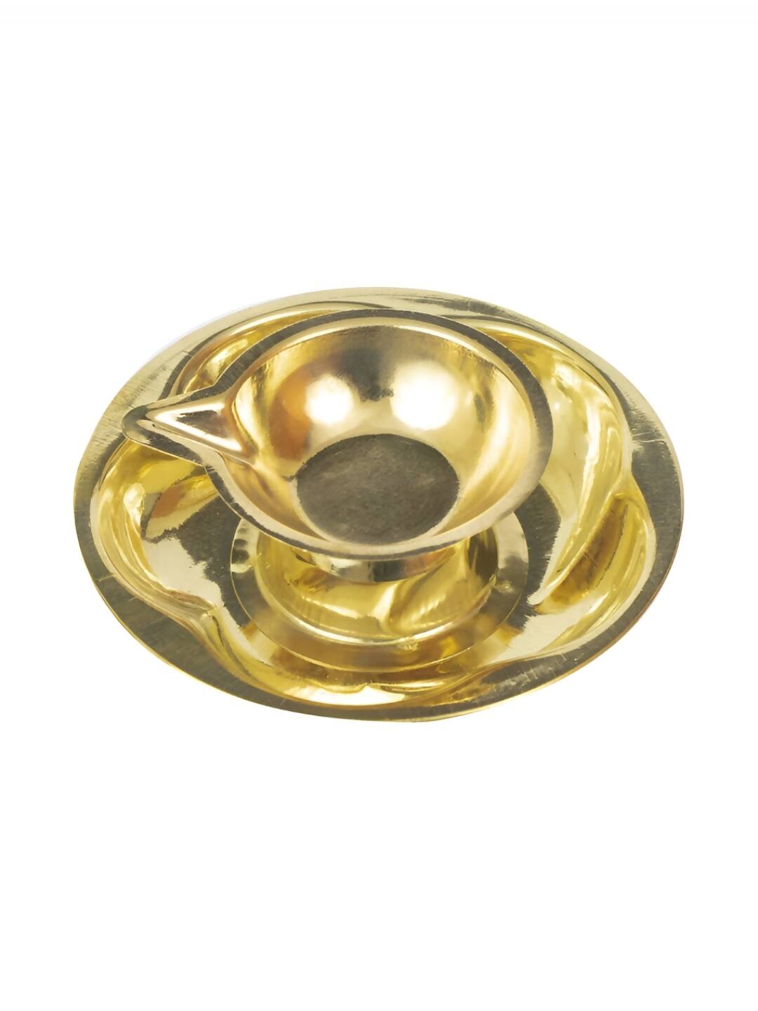 Spillbox Gold-Toned Brass Lotus Diya Round Pooja Essential | Swadesiicart