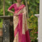 Vishnu Weaves Women's Cream Banarasi Silk Zari Woven Saree with Blouse - Swadesiicart