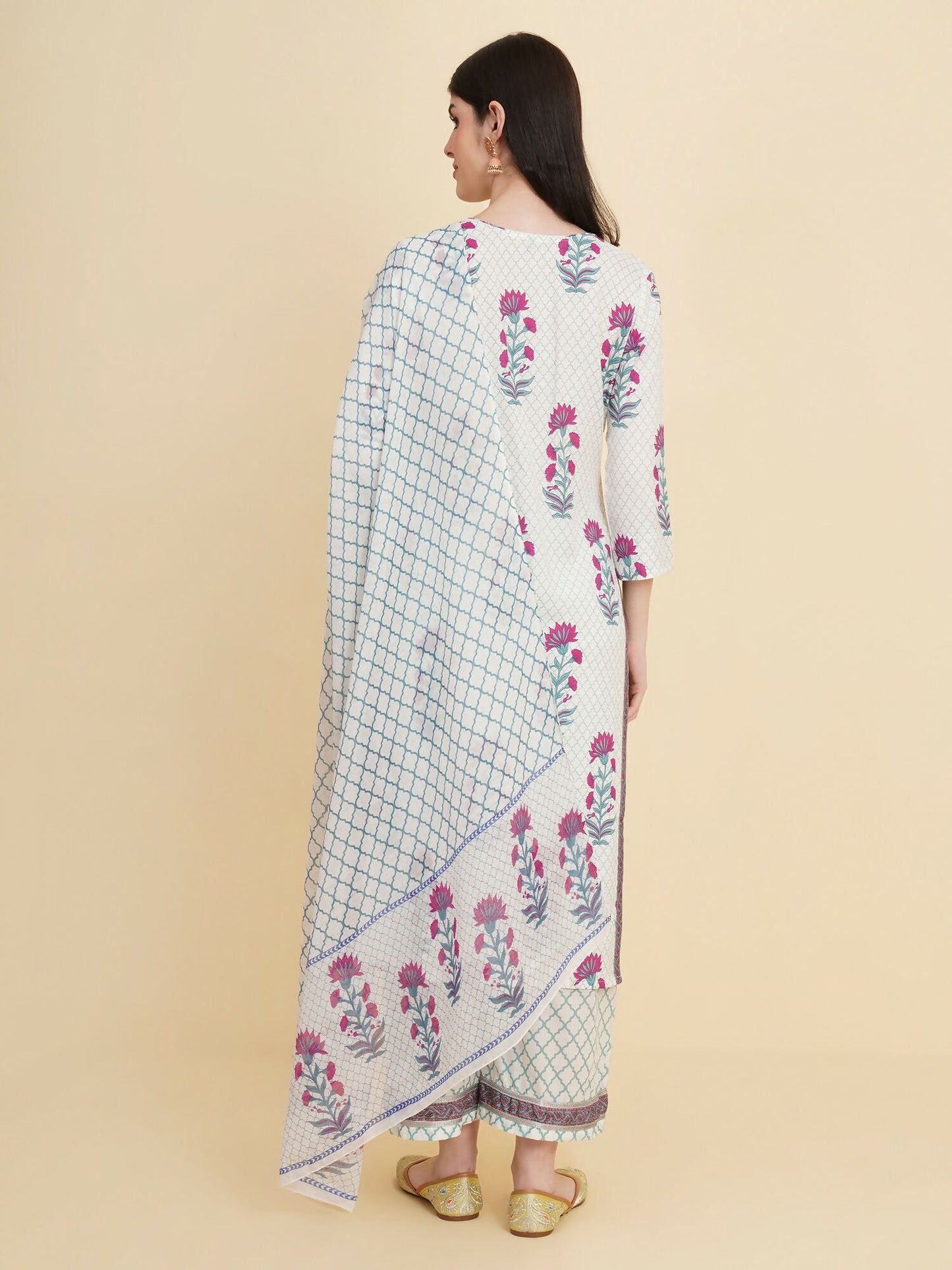 Designer Stylish white Cotton Stitched Suit With Dupatta - Tanisha | Swadesiicart