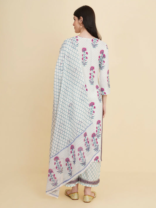 Designer Stylish white Cotton Stitched Suit With Dupatta - Tanisha | Swadesiicart