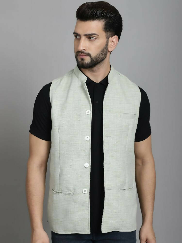 Even Apparels Nehru Jacket With Welt Pockets - Green | Swadesiicart