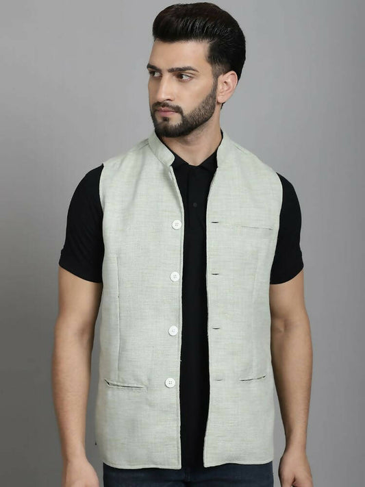 Even Apparels Nehru Jacket With Welt Pockets - Green | Swadesiicart