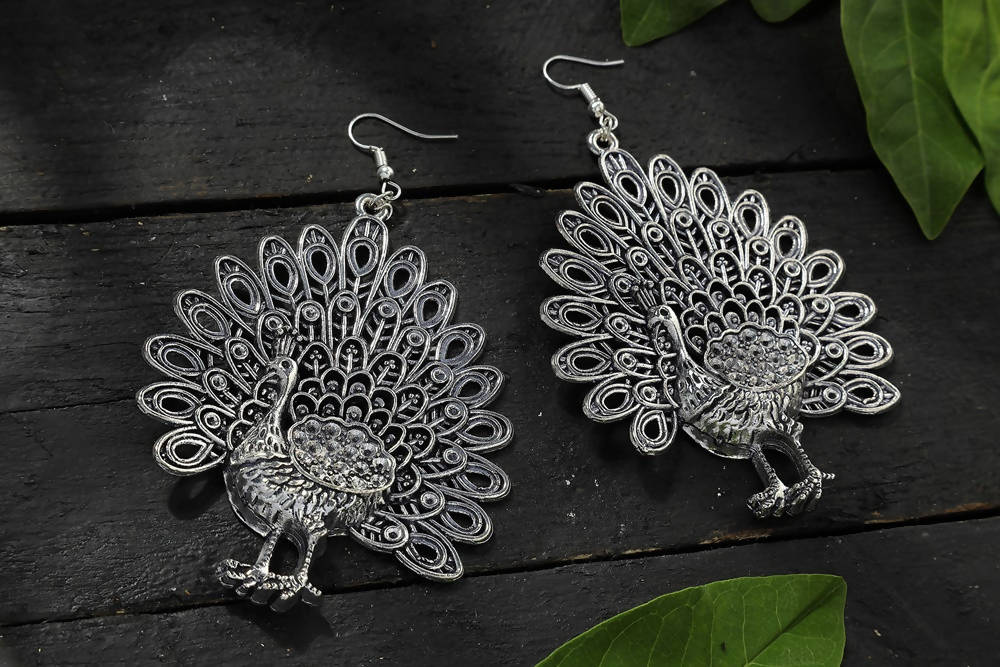 Mominos Fashion Johar Kamal Oxidised Peacock Design Earrings - Mominos Fashion