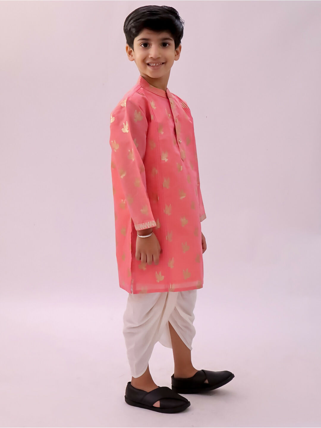 Lil Drama Mishti Peach Kurta Dhoti Set For Boys | Swadesiicart