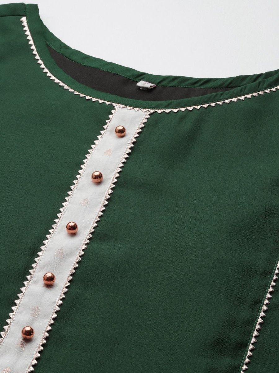 Ahalyaa Women Dark Green Plain Chanderi Kurta with Sharara Set | Swadesiicart