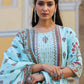 Juniper Women's Skyblue Cambric Floral Placement Printed Straight Fit Kurta Sets | Swadesiicart