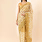 Beige Organza Floral Embroidered Saree with Unstitched Blouse Piece - Roozal