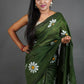 Exclusive Collection Deep Green Pure Cotton Saree With Sunflower Design - Swadesiicart