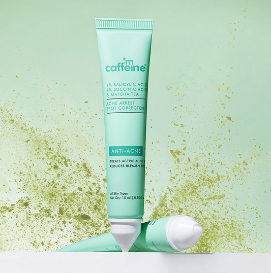 mCaffeine 1% Salicylic Acid 1% Succinic Acid & Matcha Tea Acne Arrest Spot Corrector - Treats Active Acne - mCaffeine