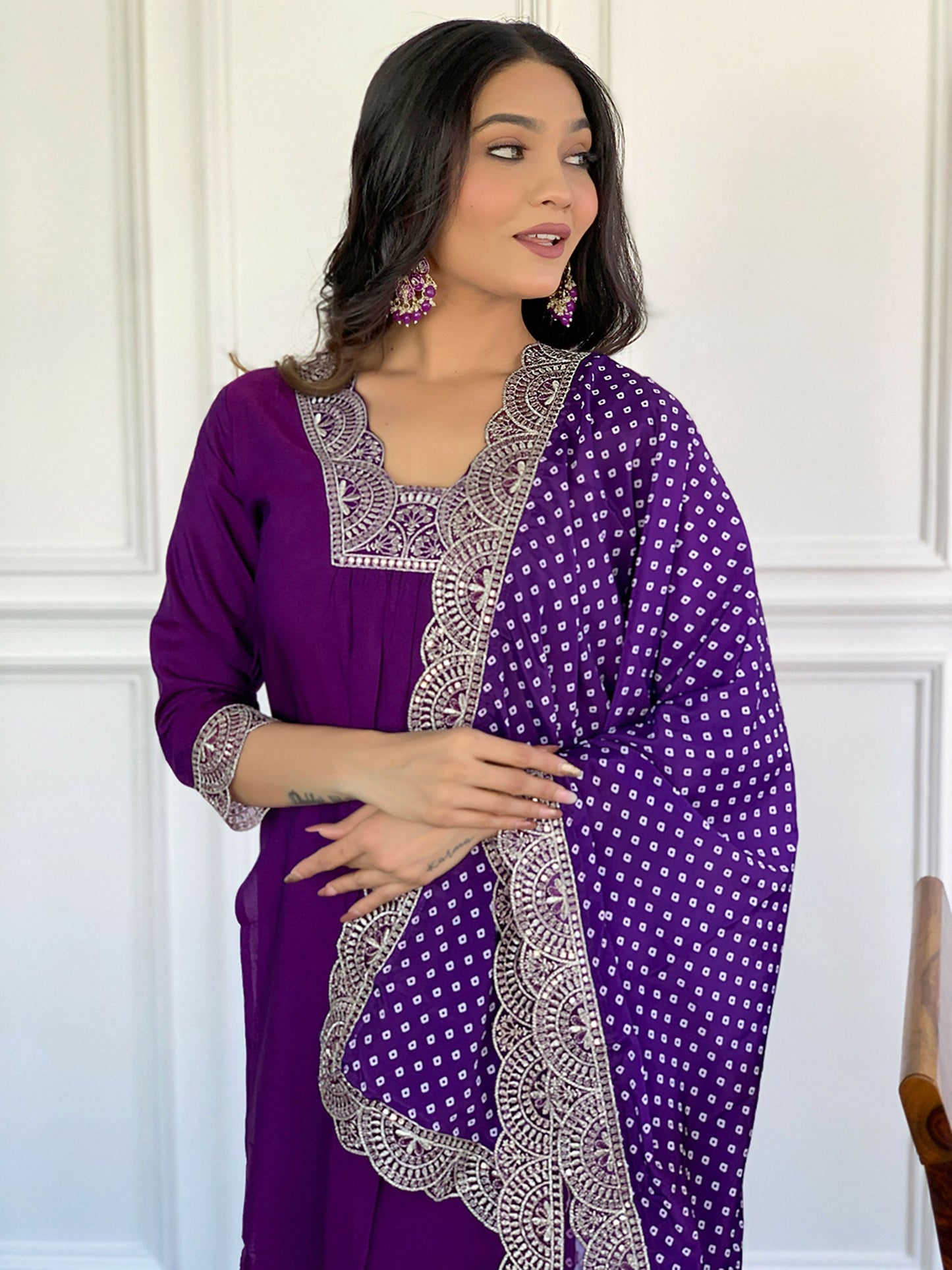 Partywear Designer ViscoseWine Stitched Suit With Dupatta - Tanisha | Swadesiicart