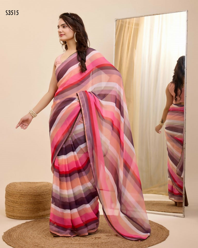 Pink Georgette Designer Printed Ready To Wear Saree - Ibiza | Swadesiicart