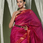 Very Much Indian Handloom Cotton Silk Maheshwari Saree With Sleek Golden Border - Red | Swadesiicart