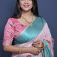 Jyoti Fashion Women's Teal Linen Silk Digital Print with Jacquard Woven Border Saree with Blouse | Swadesiicart