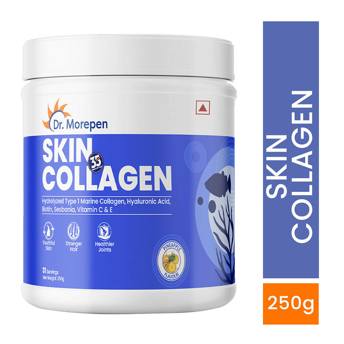 Dr. Morepen Skin Collagen Protein Powder With Hyaluronic Acid, Vitamin C, Sesbania & Biotin - Pineapple Flavour - Swadesiicart