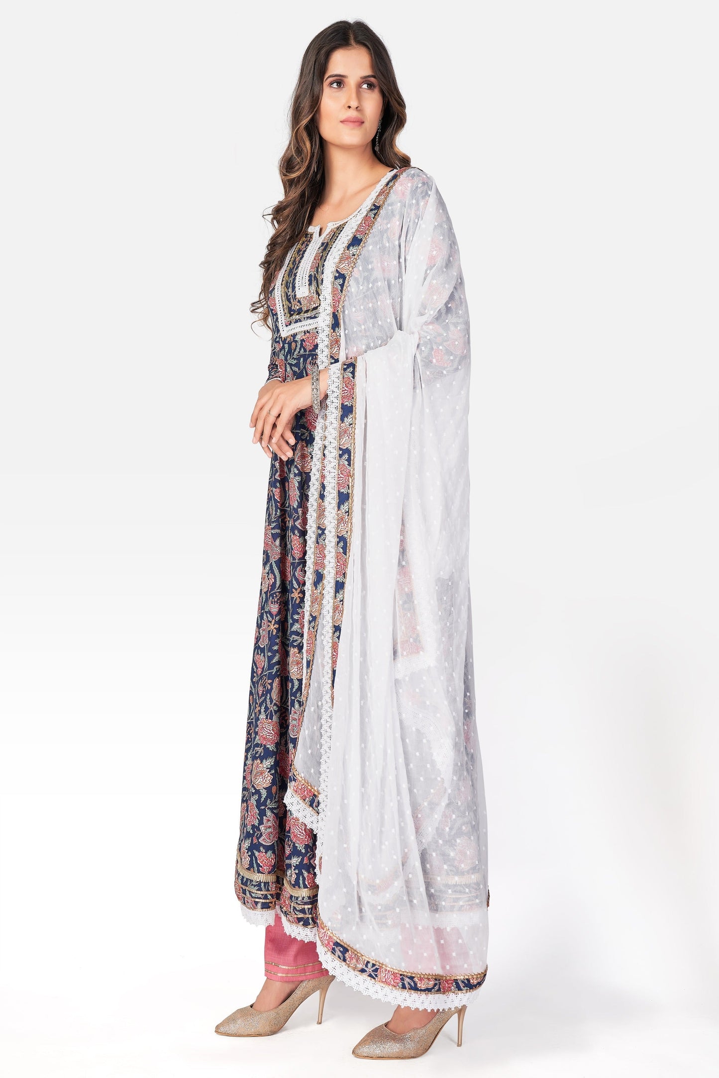 NOZ2TOZ Women Blue Anarkali Kurta With Pant & Dupatta (3pcs set) - Swadesiicart