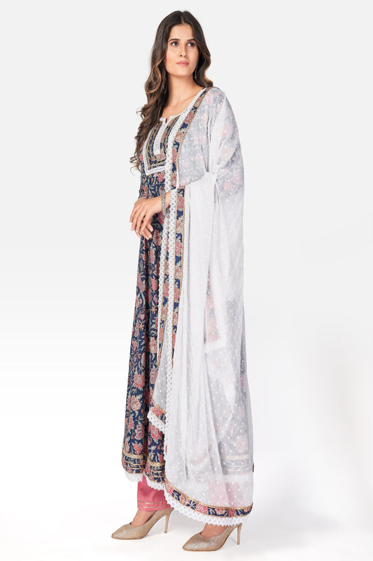 NOZ2TOZ Women Blue Anarkali Kurta With Pant & Dupatta (3pcs set) - Swadesiicart
