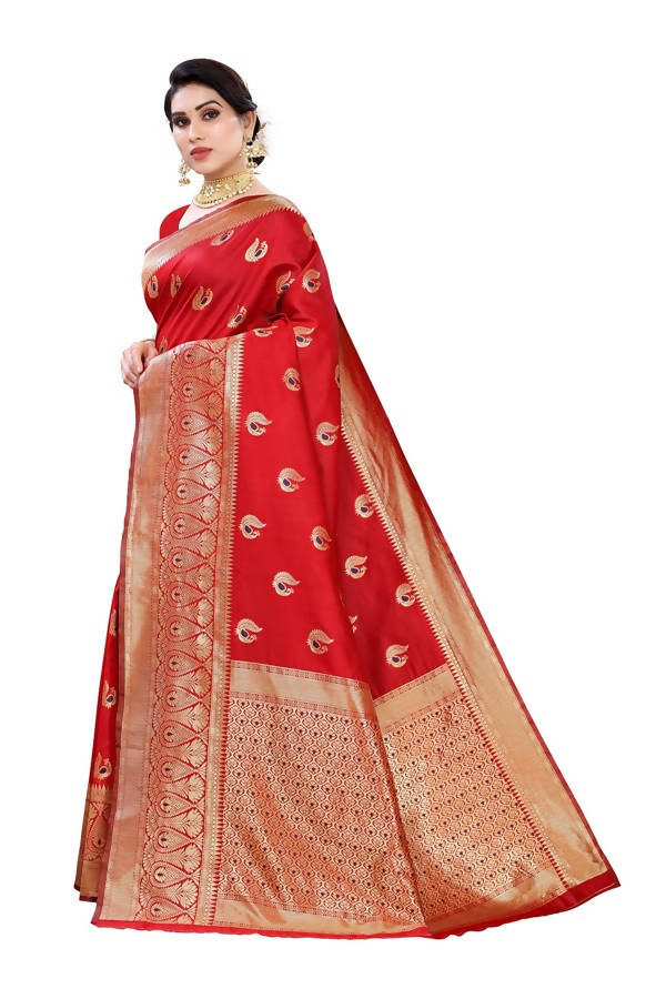 Vamika Banarasi Jacquard Weaving Red Saree (Siri Red) | Swadesiicart