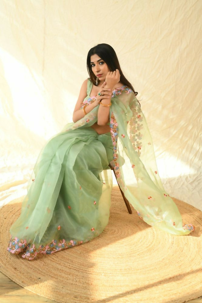 Vamsee Manali Green Organza Saree - Swadesiicart