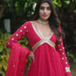 Jyoti Fashion Women's Rani Pink Faux Blooming Sequins Zari Embroidered Anarkali Dress with Dupatta | Swadesiicart