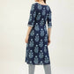 FIORRA Women's Blue Pure Cotton Straight Kurta Set - Swadesiicart