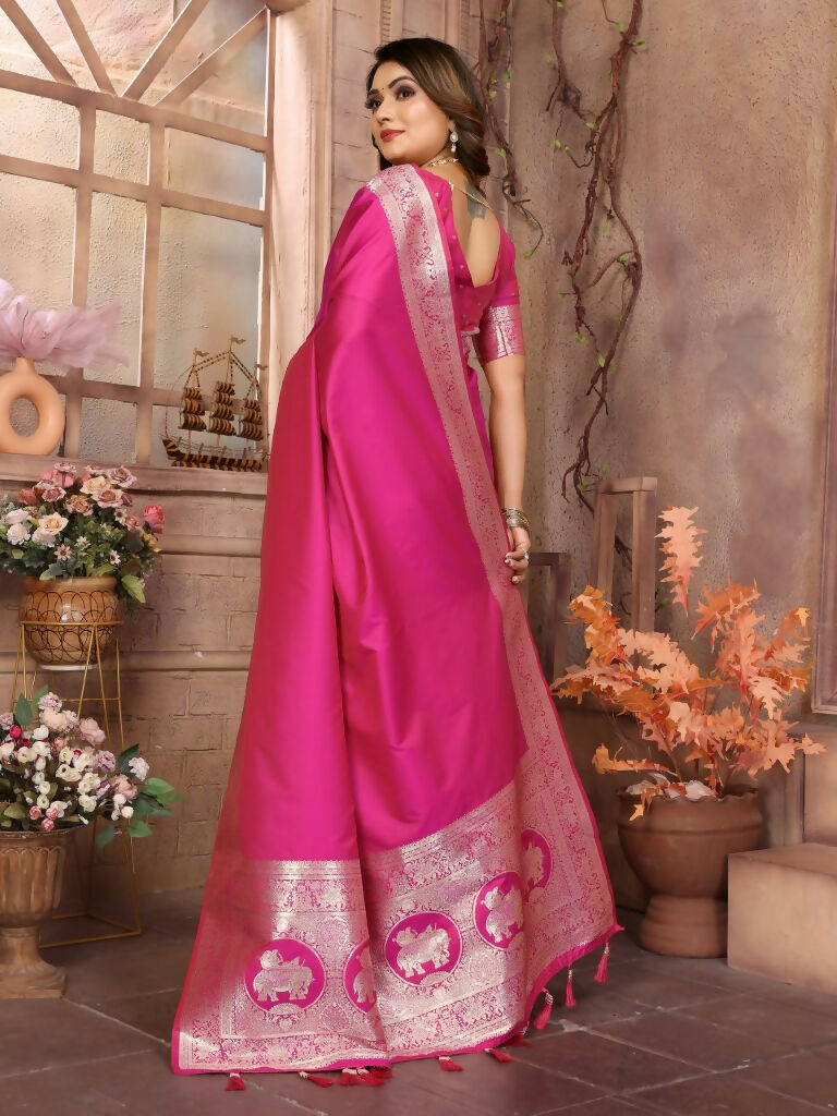Anaita Dark Pink Banarasi Silk With Beautiful Gala Weaving Saree With Blouse | Swadesiicart