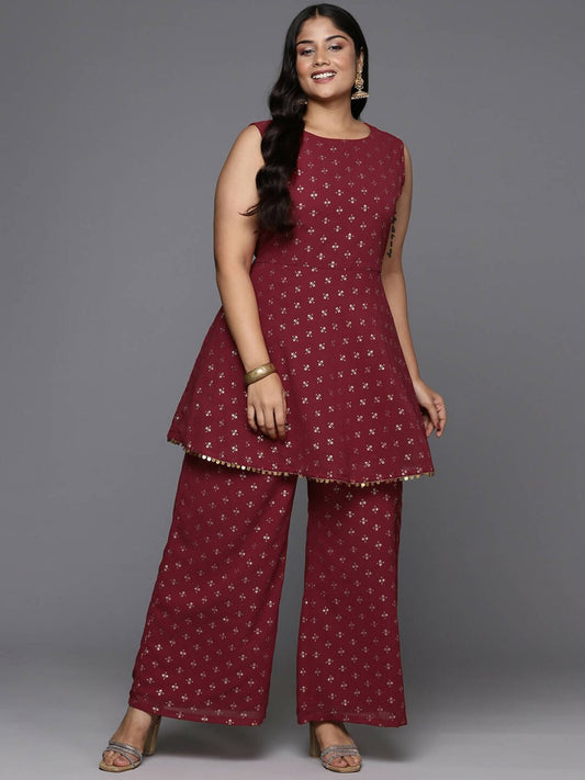 Ahalyaa Women's Traditional Wear Co-ords - Maroon - Swadesiicart