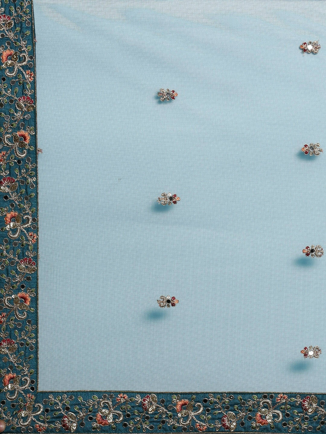 House of Panchhi Teal Net Semi stitched Mirror and Coding Work Lehenga Choli | Swadesiicart