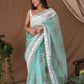 Vamsee White Border C-Green Organza Saree - Swadesiicart
