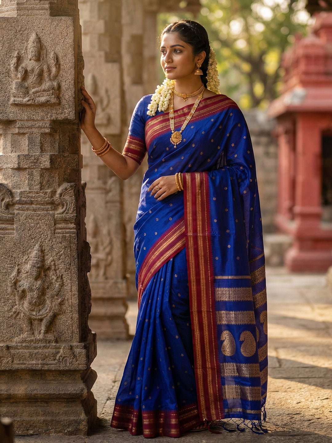 Anaita D Blue Silk Woven Saree With Blouse