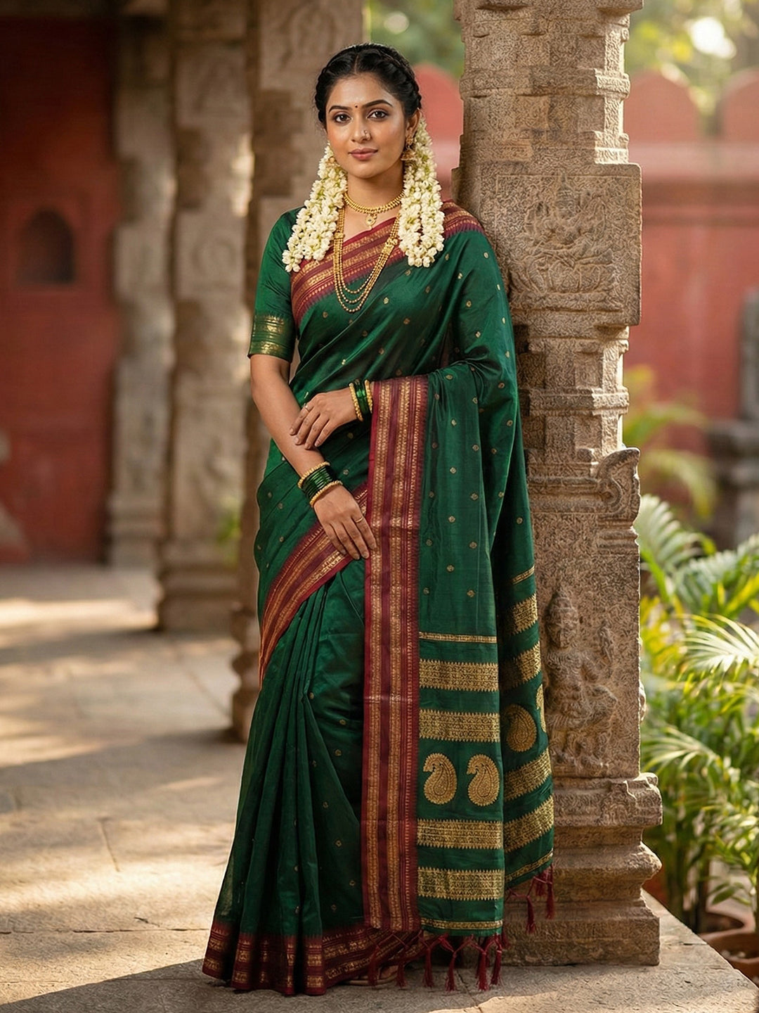Anaita D Green Silk Woven Saree With Blouse