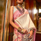 Mitera Cream-Coloured & Pink Paisley Silk Blend Banarasi Saree | Swadesiicart