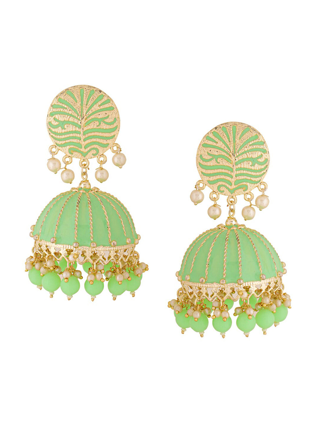 Yellow Chimes Women Green Meenakari Jhumkas Earrings - Swadesiicart