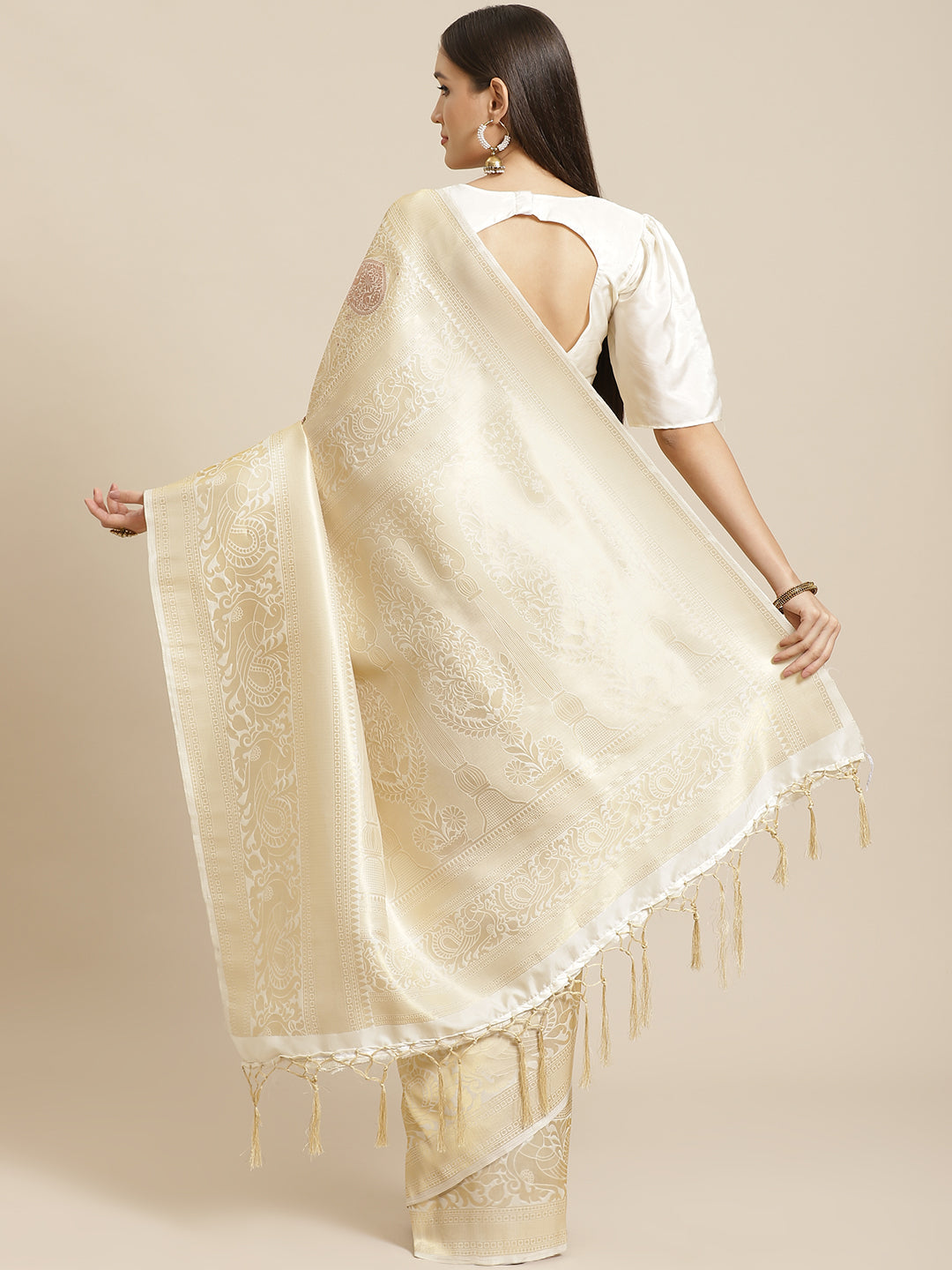 Saree Mall Off-White & Golden Woven Design Banarasi Saree | Swadesiicart