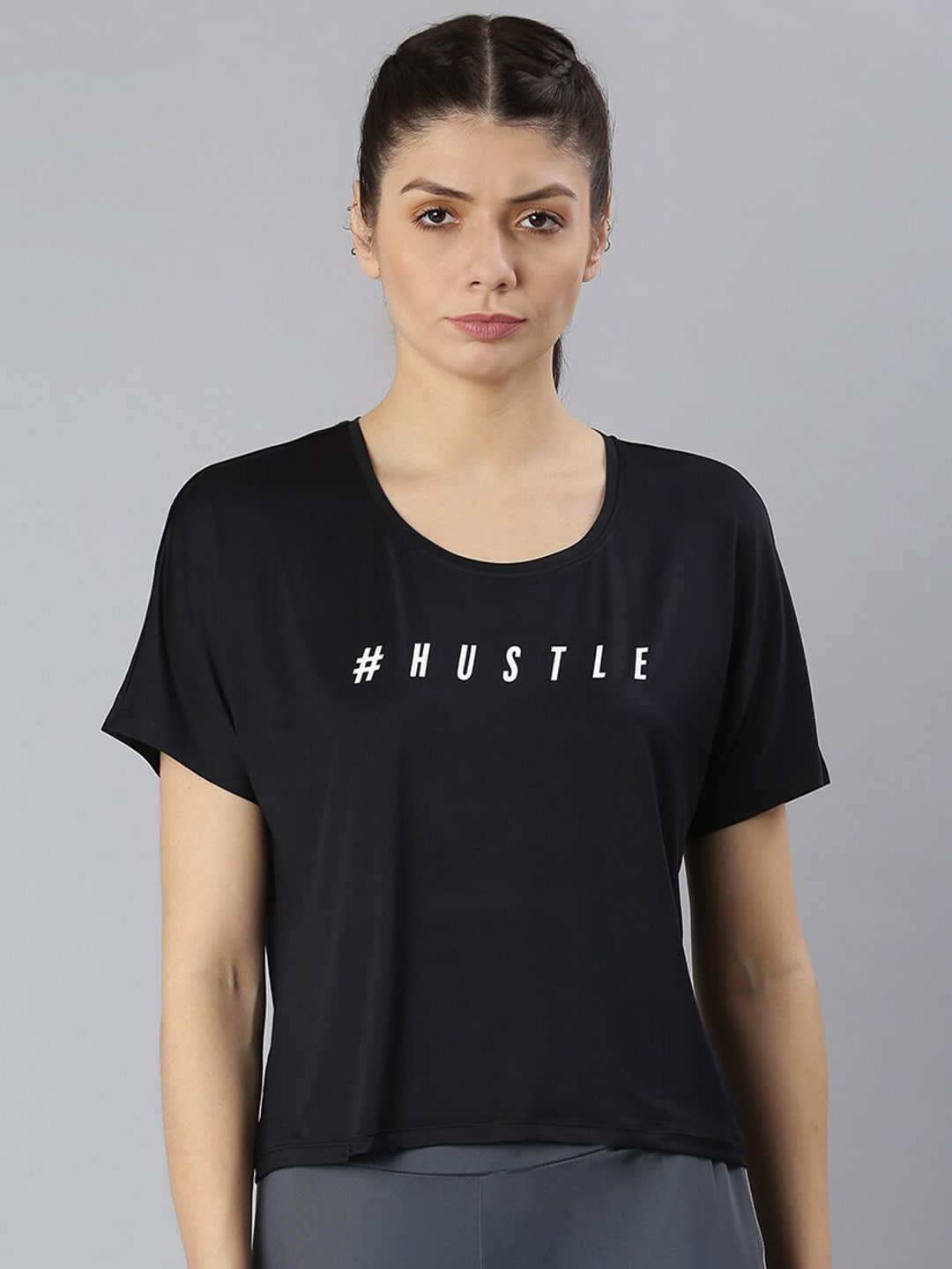 MKH Typography Printed Round Neck Crop Sports T-shirt - Swadesiicart