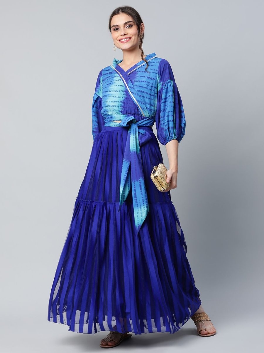 Ahalyaa Women Stunning Blue Crepe Printed Top with Skirt | Swadesiicart